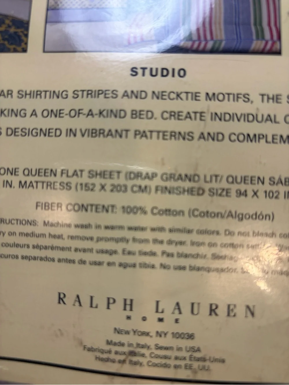 LAUREN RALPH LAUREN Watermill Lavender Stripe Queen FLAT SHEET NEW